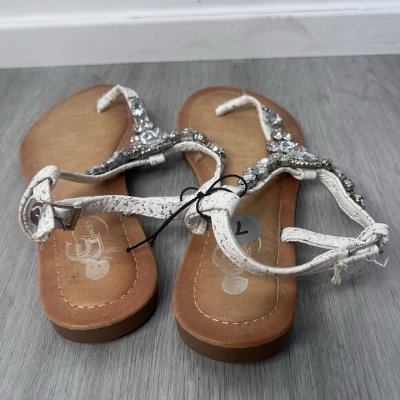 White Silver And Rhinestone Strap Sandals Size 7 - Picture 8 of 8
